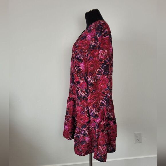 NEW Time & Tru Tiered Mini Dress Red Floral Paisley Boho Cottage Fairy Peasant - Picture 4 of 10